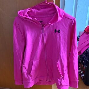 EUC Under Armour girls Bright Pink Zip-Up Hoodie.  Size large.